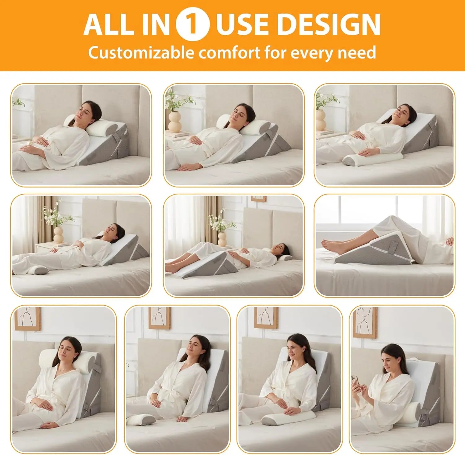 Adjustable Wedge Pillow Set – Ergonomic Support & Better Sleep